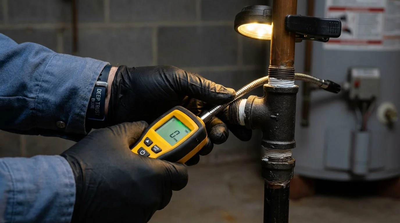 Gas leak detection with electronic sniffer by Johns Plumbing LLC in Munising